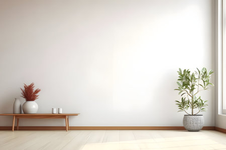 interior with plant in vase, 3d render illustrationの素材