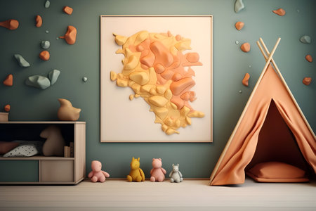 Children's room with a tent and toys. 3d rendering.の素材