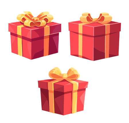 Set of gift boxes with ribbons. Vector illustration in cartoon styleのイラスト素材