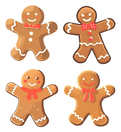 Set of gingerbread man cookies isolated on white background. Vector illustration.のイラスト素材