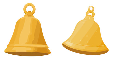 Set of golden bells. Vector illustration isolated on a white background.のイラスト素材