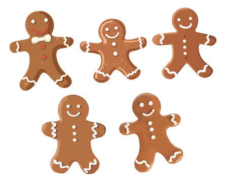 Set of gingerbread men isolated on white background. Vector illustration.のイラスト素材