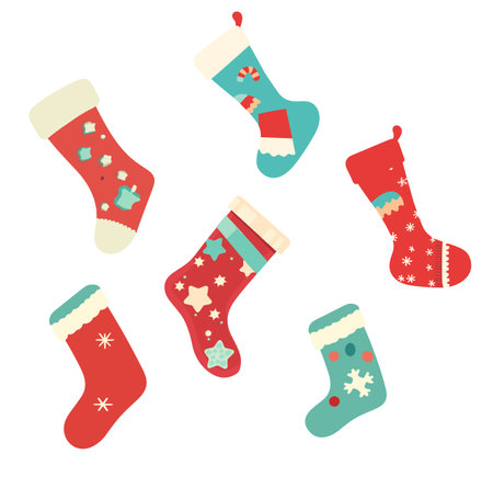 Set of Christmas socks isolated on a white background. Vector illustration.のイラスト素材