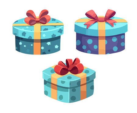 Set of gift boxes with ribbons and bows. Vector illustration.のイラスト素材