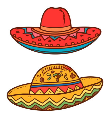 Mexican sombrero hat vector illustration isolated on white background.のイラスト素材