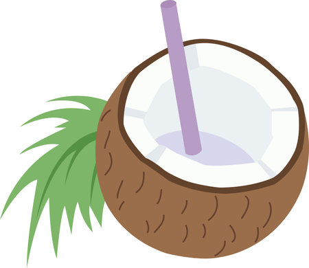 Use this image of a coconut and a straw for a cocktail.のイラスト素材