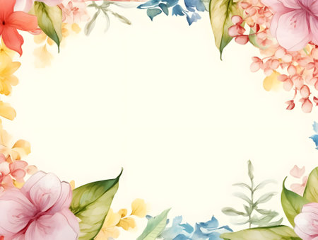 Beautiful watercolor floral frame on white background with space for textの素材