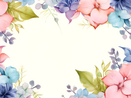 Floral background with hydrangea flowers, watercolor illustrationの素材