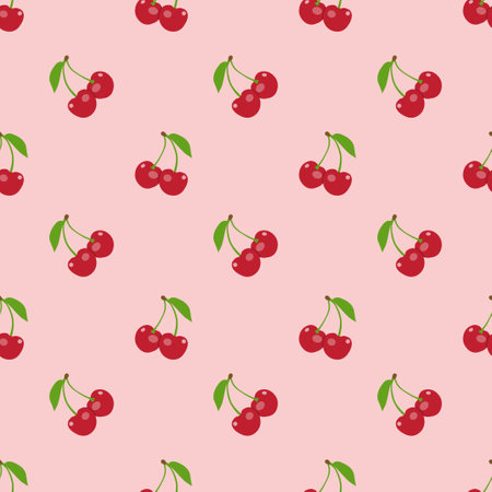 Cherry seamless pattern. Vector illustration. Background with cherries.の写真素材