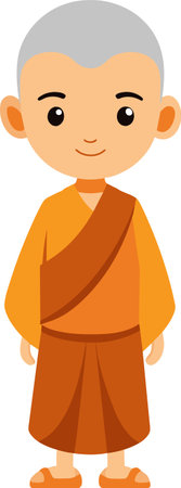 This is an illustration of a Buddhist monk with a cute face.のイラスト素材