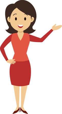 Illustration of a Businesswoman Wearing a Red Dress Presenting Somethingのイラスト素材
