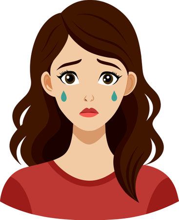 Illustration of a woman crying with tears in her face on isolated white backgroundのイラスト素材