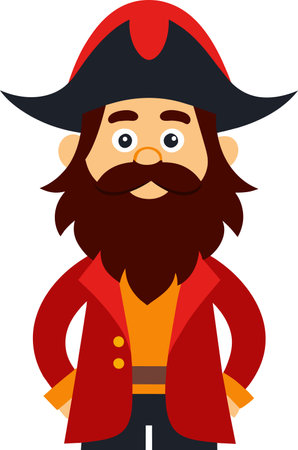 Cartoon pirate with a beard and mustache on a white background.のイラスト素材