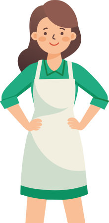 Illustration of a Cute Woman Wearing a Apron and Standingのイラスト素材