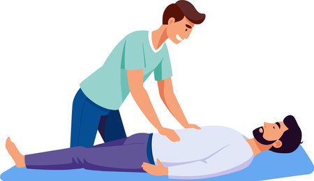 Illustration of a male physiotherapist working with a patient.のイラスト素材