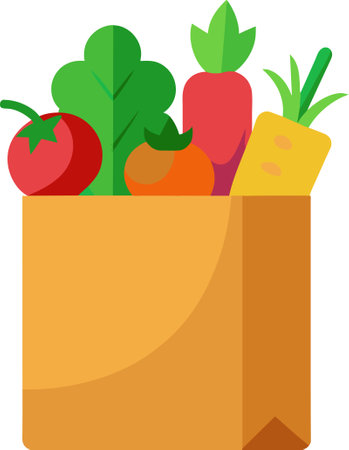 Use this image of a paper bag full of fresh organic vegetables.のイラスト素材