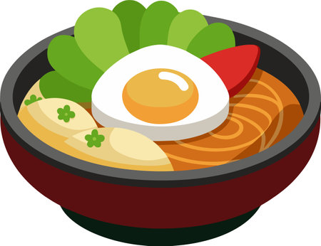 Illustration of a bowl of miso soup with a fried eggのイラスト素材