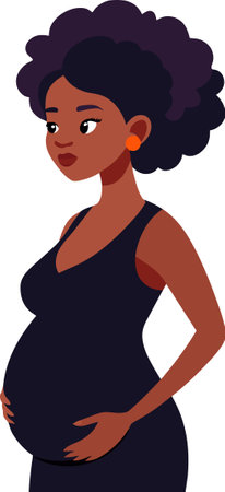 Pregnant black woman isolated on white background. Vector illustration.のイラスト素材