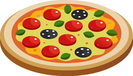 Illustration of a pizza with mozzarella, tomato and basilのイラスト素材