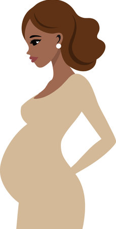 Pregnant woman in a beige dress. Vector illustration.のイラスト素材