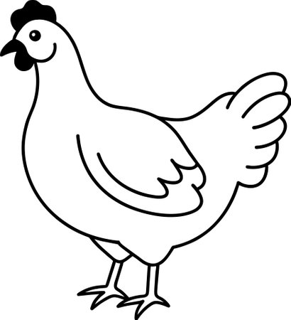 Black and White Cartoon Illustration of Hen Bird for Coloring Bookのイラスト素材
