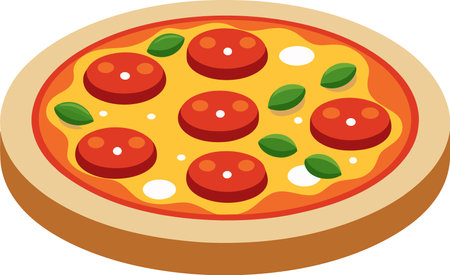 Illustration of a pizza with tomato sauce and mozzarella cheeseのイラスト素材