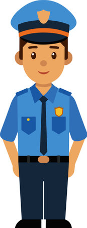 Illustration of a Police Officer Standing with His Hand on His Chestのイラスト素材