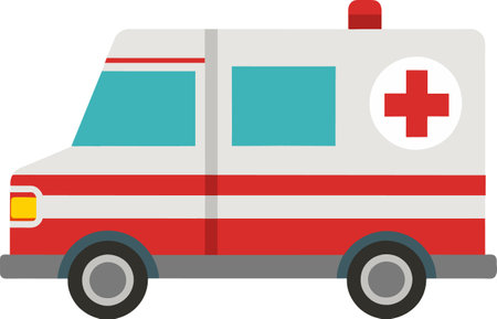 Hand drawn flat vector Ambulance car illustrationのイラスト素材