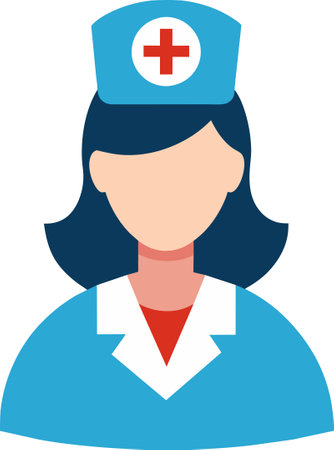 a woman wearing a blue hat and a white bow tie, flat vector iconのイラスト素材