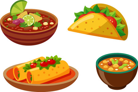 Mexican food - tacos and burritos. Vector illustration.のイラスト素材