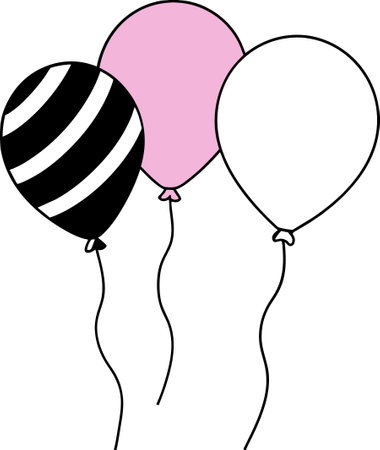 Balloons with stripes and black and white stripes flying in the airのイラスト素材