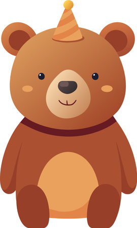 Vector colorful cartoon teddy bear with a party hat on its headのイラスト素材