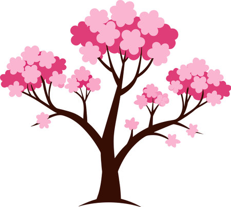 Cherry tree with pink flowers isolated on white background. Vector illustration.のイラスト素材