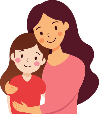 Illustration of a mother holding her daughter on a mothet's dayのイラスト素材