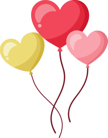 Cute heart shaped balloons flat illustrationのイラスト素材