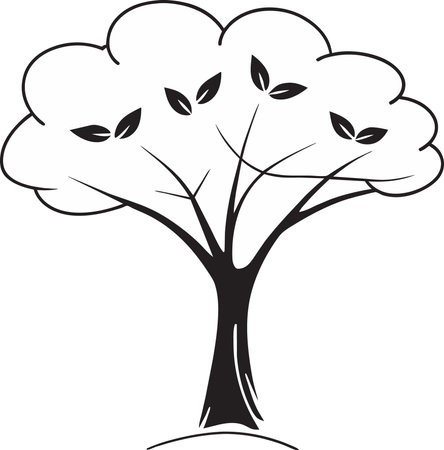 a black and white drawing of a tree with leaves and a white backgroundのイラスト素材