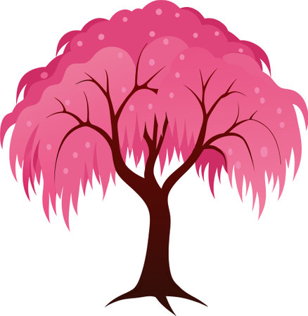 Illustration art of a pink cherry tree isolated on white background.のイラスト素材