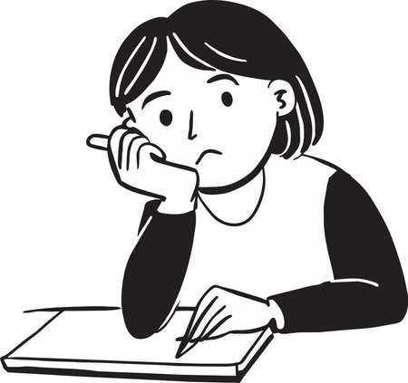 Woman studying.Illustration ready for vinyl cutting on white backgroundのイラスト素材