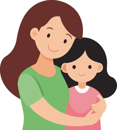 Illustration of a mother with her daughter on a white backgroundのイラスト素材