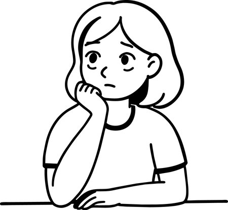 A cartoon illustration of a teenage girl looking sad and depressed.のイラスト素材