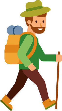 Illustration of a Hiking Man Walking with a Backpack on His Backのイラスト素材