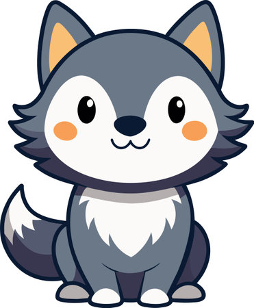 vector illustration kawaii Wolf cartoon stickerのイラスト素材