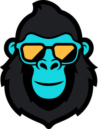 hand drawn cool Gorilla sticker wear sunglass in cartoon styleのイラスト素材