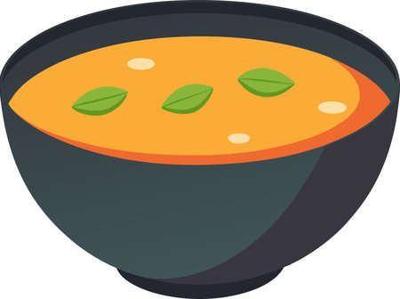 Illustration of a bowl of soup with green leaves on topのイラスト素材