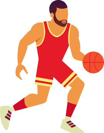 Illustration of a basketball player running with ball isolated on white backgroundのイラスト素材
