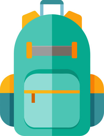 a colorful backpack with a yellow handle and a blue backpack on itのイラスト素材
