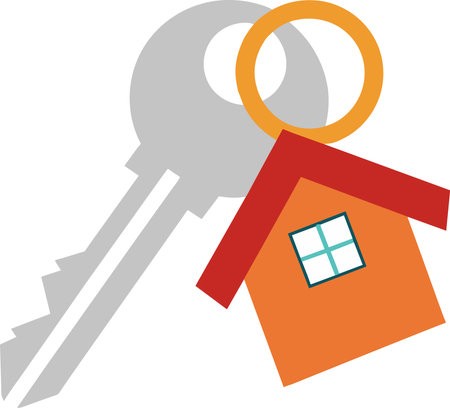 Illustration of a key with a house shape on isolated white backgroundのイラスト素材
