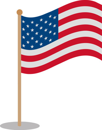 American flag on pole. Vector illustration isolated on a white backgroundのイラスト素材