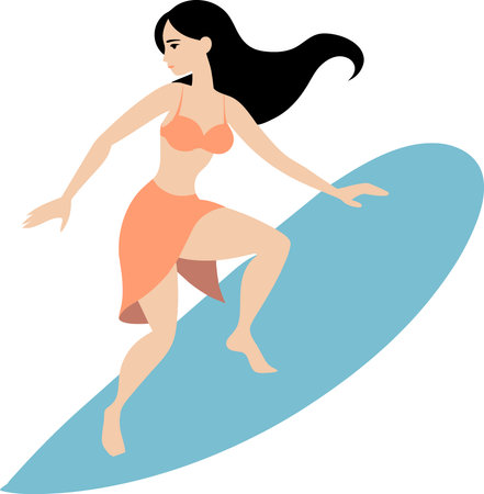 Vector illustration of a girl in a swimsuit surfing on a surfboardのイラスト素材