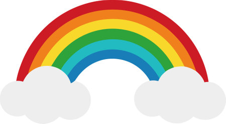 Rainbow and clouds. Vector illustration isolated on a white background.のイラスト素材